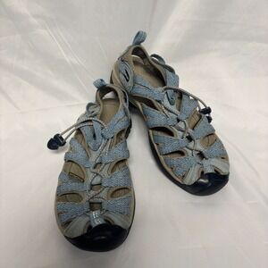 Keen Whisper Sandals 6.5 Hiking Waterproof Secure Bungee Toe Protection Blue